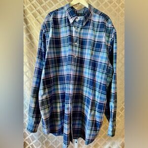 Ralph Lauren Polo Long Sleeve Button Front Green, Blue, Yellow Plaid Shirt, 3XLT